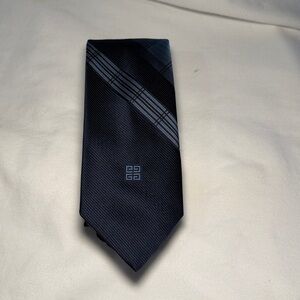Vintage Givenchy Blue and Gray Lined Tie Gentlemen Paris Polyester